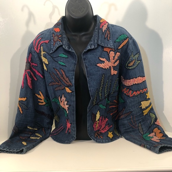 Chicos Multi-color patched Jean Jacket; size 3 - Picture 1 of 2